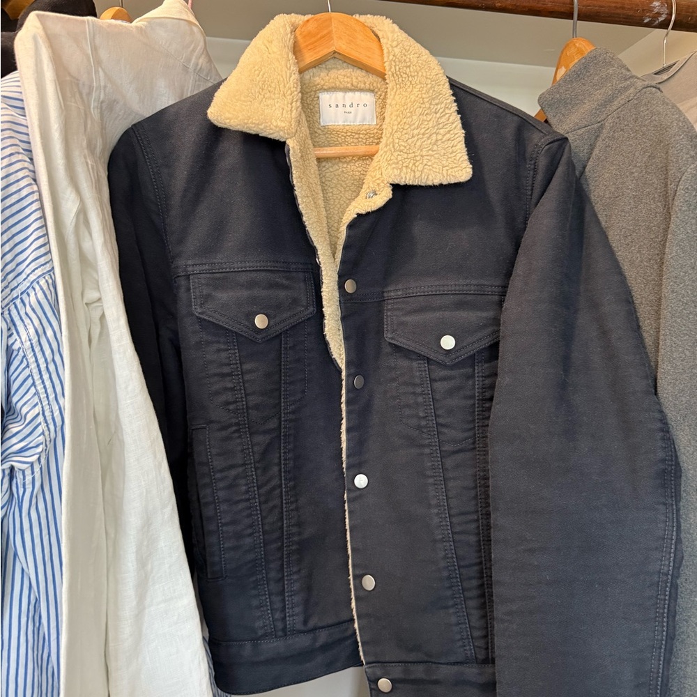 Sandro Black Sherpa-Lined Jacket